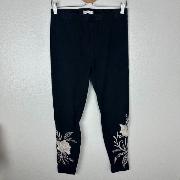 Johnny Was Frankie Leggings M Black Floral Embroidered Pull On Stretch - Picture 2 of 10